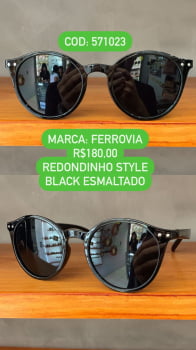 Óculos de Sol Ferrovia Feminino Preto Esmaltado Redondo Acetato 571023