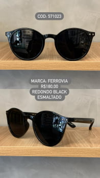 Óculos de Sol Ferrovia Feminino Preto Esmaltado Redondo Acetato 571023