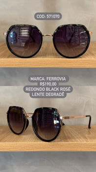 Óculos de Sol Ferrovia Feminino Preto e Rose Redondo com Lente Degrade em Metal 571070