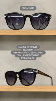 Óculos de Sol Ferrovia Feminino Preto Esmaltado com Lente Degrade polarizada em Acetato 436506
