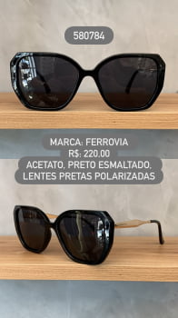 Óculos de Sol Ferrovia Feminino Preto Esmaltado com Lente Preta Polarizadas em Acetato 580784