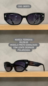 Óculos de Sol Ferrovia Feminino Preto Esmaltado Gatinho com Lente Degrade Polarizado em Acetato 283573