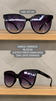 Óculos de Sol Ferrovia Feminino Preto Esmaltado Redondo em Acetato com lente Degrade Polarizada 571120