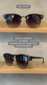 Óculos de Sol Ferrovia Feminino Preto Esmaltado Redondo Lente Degradê Acetato e Metal 571099