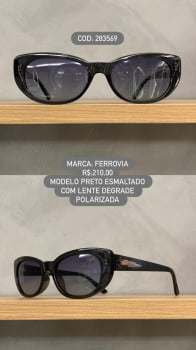 Óculos de Sol Ferrovia Feminino Preto Esmaltado Tendência Lente Preta Degrade Polarizada em Acetato 283569