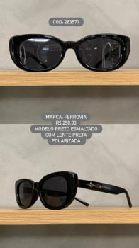Óculos de Sol Ferrovia Feminino Preto Esmaltado Tendência Lente Preta Polarizada em Acetato 283571 Óculos de Sol Ferrovia Feminino Preto Esmaltado Tendência Lente Preta Polarizada em Acetato 283571