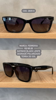 Óculos de Sol Ferrovia Feminino Preto Gatinho com Lente Degrade Terra do Sol Polarizado em Acetato 283510