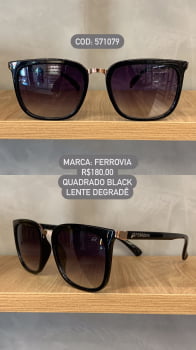 Óculos de Sol Ferrovia Feminino Preto com Rose Quadrado Lente Degrade em Acetato 571079