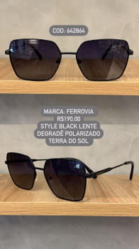 Óculos de Sol Ferrovia Feminino Preto Style com Lente Degrade Polarizado Linha Terra do Sol em Metal 642864