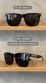 Óculos de Sol Ferrovia Feminino Quadrado Black Acetato Polarizado BC-HA0016 C1