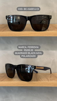 Óculos de Sol Ferrovia Feminino Quadrado Black Azul Acetato Polarizado BC-HA0016 C3