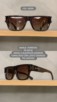 Óculos de Sol Ferrovia Feminino Quadrado Cacau Com Frontal Translúcido Lente Degrade Marrom Polarizada em Acetato 283581