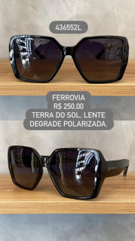 Óculos de Sol Ferrovia Feminino Quadrado Preto Esmaltado com Lente Degrade polarizada em Acetato 436552L