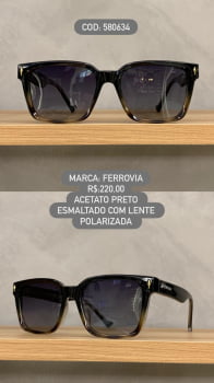 Óculos de Sol Ferrovia Feminino Quadrado Preto Esmaltado com Lente Degrade polarizada em Acetato 580634