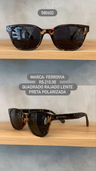 Óculos de Sol Ferrovia Feminino Quadrado Rajado Lente Preta Polarizada em Acetato 580602 Óculos de Sol Ferrovia Feminino Quadrado Rajado Lente Preta Polarizada em Acetato 580602