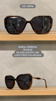 Óculos de Sol Ferrovia Feminino Rajado Esmaltado com Lente Preta Polarizadas em Acetato 580784