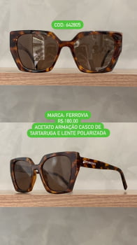 Óculos de Sol Ferrovia Feminino Rajado Esmaltado Gatinho Lente Cacau Acetato Polarizado Terra do Sol 642805