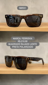 Óculos de Sol Ferrovia Feminino Rajado Quadrado com Lente Preta Polarizadas em Acetato 580531