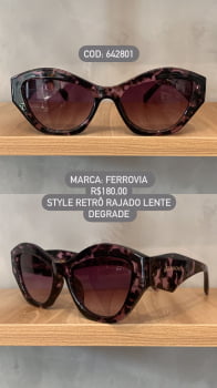 Óculos de Sol Ferrovia Feminino Rajado Roxo Esmaltado Style Retro Lente Degrade Acetato 642801