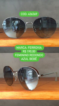 Óculos De Sol Ferrovia Feminino Redondo Armação Azul Bebê Metal 436369