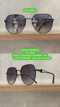 Óculos de Sol Ferrovia Feminino Redondo com Lente Degrade Metal 642812