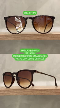 Óculos de Sol Ferrovia Feminino Rajado Fosco Redondo Acetato e Metal com Lente Degrade 571072