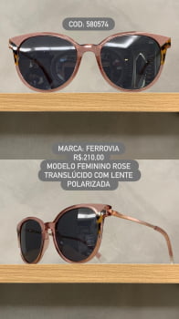 Óculos de Sol Ferrovia Feminino Redondo Translúcido Rosa Lente Preta Polarizado 580574 Óculos de Sol Ferrovia Feminino Redondo Translúcido Rosa Lente Preta Polarizado 580574
