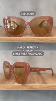 Óculos de Sol Ferrovia Feminino Rosa Esmaltado Style Quadrado Lente Cacau Polarizado Acetato 642818