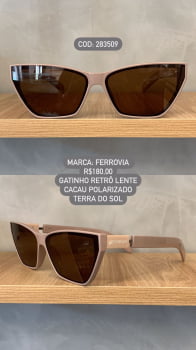 Óculos de Sol Ferrovia Feminino Rosa Opaco Gatinho com Lente Cacau Terra do Sol Polarizado em Acetato 283509