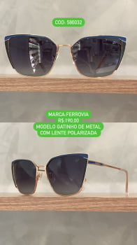 Óculos de Sol Ferrovia Feminino Rose Gatinho com Borda  Lente Degradê Polarizado Metal 580032