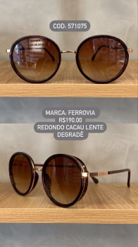 Óculos de Sol Ferrovia Feminino Rose Redondo com Lente Cacau em Metal 571075