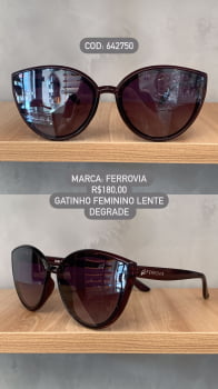 Óculos de Sol Ferrovia Feminino Roxo Translúcido Esmaltado Gatinho Lente Degrade Acetato 642750