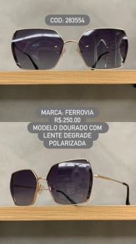 Óculos de Sol Ferrovia Feminino Style Dourado Lente Degrade Vinho Polarizada em Metal 283554