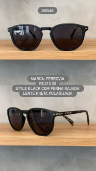 Óculos de Sol Ferrovia Feminino Style Preto com Pernas Rajadas Lente Preta Polarizada 580563