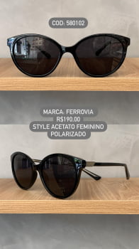 Óculos de Sol Ferrovia Feminino Style Preto em Acetato Polarizado 580102