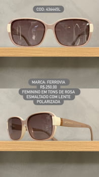 Óculos de Sol Ferrovia Feminino Quadrado Terra do Sol Nude/Off White com Lente Rosa Translúcida Polarizada em Acetato 436445L