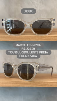 Óculos de Sol Ferrovia Feminino Translúcido com Lente Preta Polarizadas em Acetato 580805