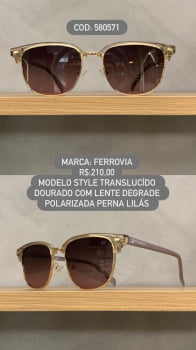 Óculos de Sol Ferrovia Feminino Translucido Dourado Perna Lilás Metal e Acetato Lente Degrade Polarizada 580571 Óculos de Sol Ferrovia Feminino Translucido Dourado Perna Lilás Metal e Acetato Lente Degrade Polarizada 580571