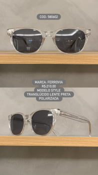 Óculos de Sol Ferrovia Feminino Translucido Lente Preta Polarizada em Acetato 580602
