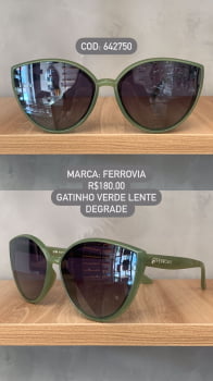 Óculos de Sol Ferrovia Feminino Verde Esmaltado Gatinho Lente Degrade Acetato 642750