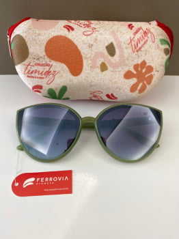 Óculos de Sol Ferrovia Feminino Verde Esmaltado Gatinho Lente Degrade Acetato 642750