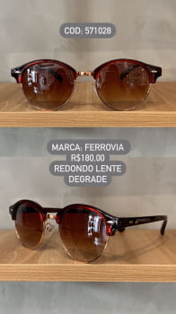 Óculos de Sol Ferrovia Feminino Vinho e Rose Esmaltado Redondo Lente Degrade Acetato 571028