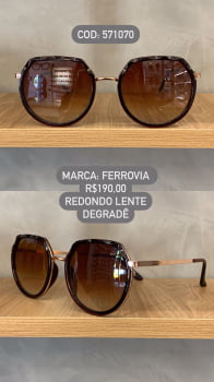 Óculos de Sol Ferrovia Feminino Vinho e Rose Redondo com Lente Degrade em Metal 571070