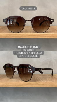 Óculos de Sol Ferrovia Feminino Vinho Fosco Redondo Lente Degradê Acetato e Metal 571098