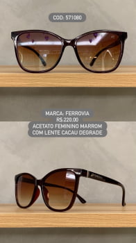 Óculos de Sol Ferrovia Feminino Marrom Gatinho com Lente Cacau Degrade em Acetato 571080