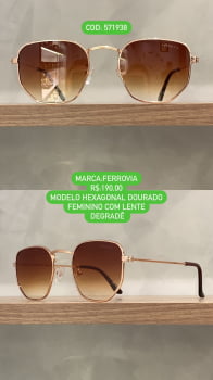 Óculos de Sol Ferrovia Hexagonal Feminino Rosé Com Lente Marrom Degrade 571938