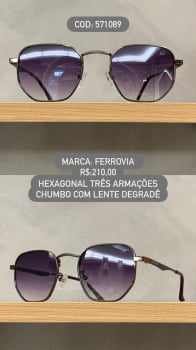 Óculos de Sol Ferrovia Hexagonal Três Armações Chumbo com Lente Degrade Metal 5208 571089