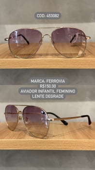 Óculos de Sol Ferrovia Infantil Feminino Dourado Esmaltado Aviador Lente Degrade com Ponte Alta Metal 453082_