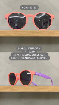 Óculos de Sol Ferrovia Infantil Feminino Rosa + Lilás Redondo Lente Preta Polarizada em  Acetato Flexível 453120