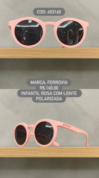 Óculos de Sol Ferrovia Infantil Feminino Rosa Redondo Lente Preta Polarizada em Acetato 453160